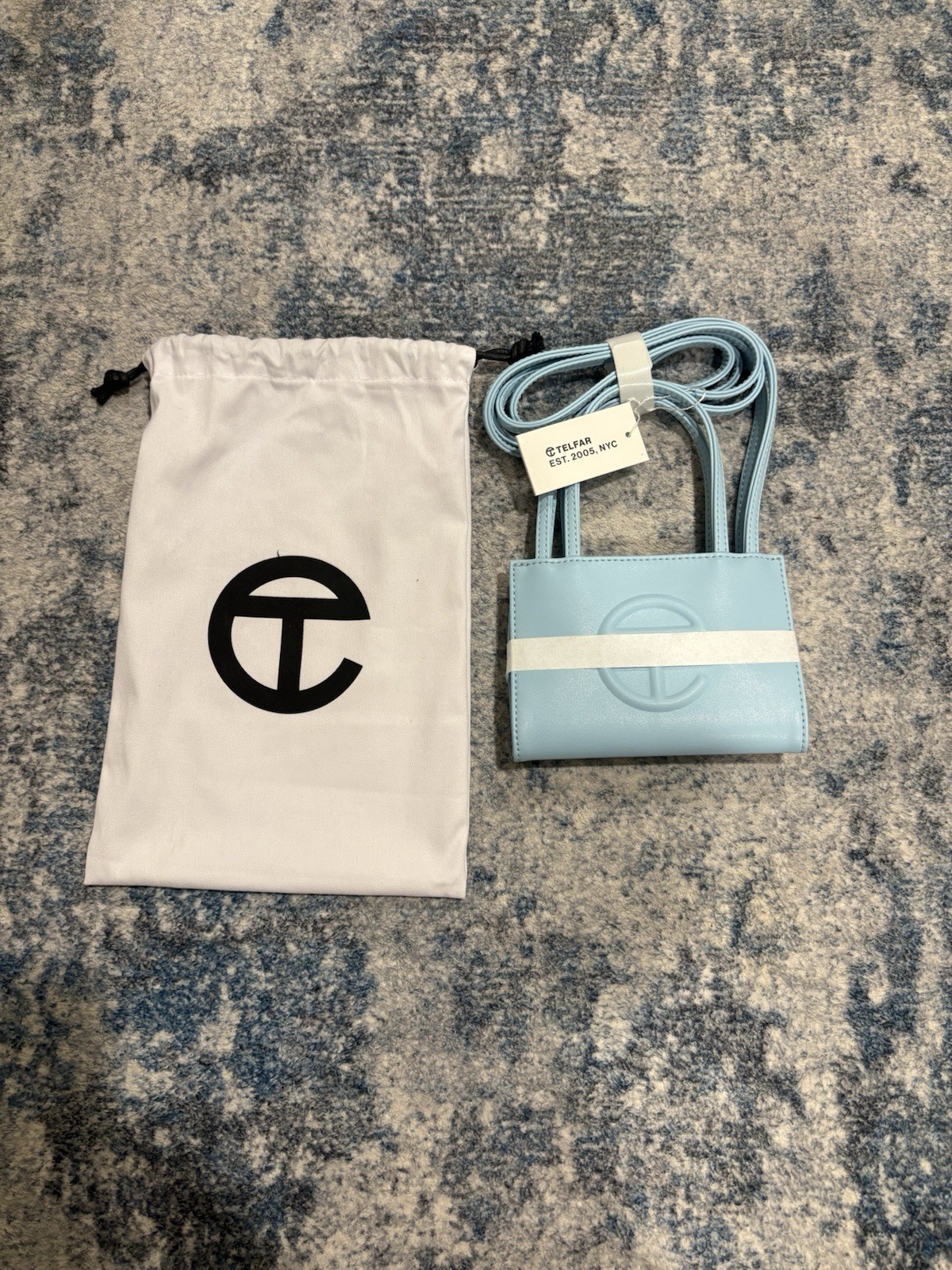 Telfar Small Blue Shopping Bag Tote Crossbody Strap Lined Snap w/ Dust Bag