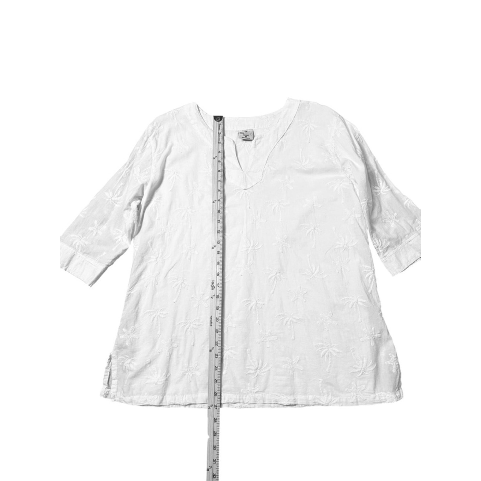 Sea Breeze White Embroidered Tunic Top Size M Palm Trees Starfish Resortwear