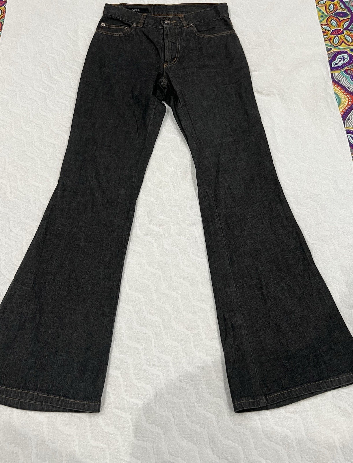 Vintage Women Gucci by Tom Ford Size 38 Wide Leg Boot Cut Flared Jeans Dark Gray