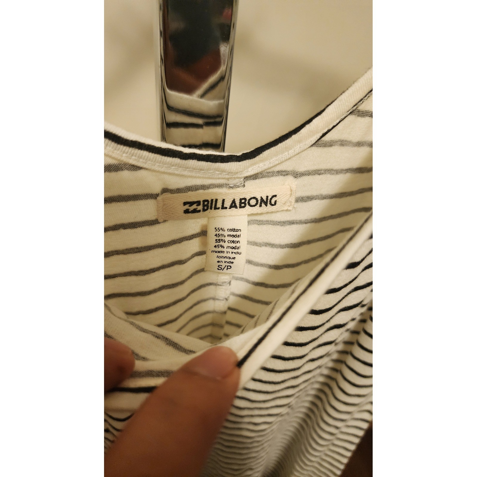 Billabong Womens Black White Striped Spaghetti Strap Mini Dress Small S/P Cotton