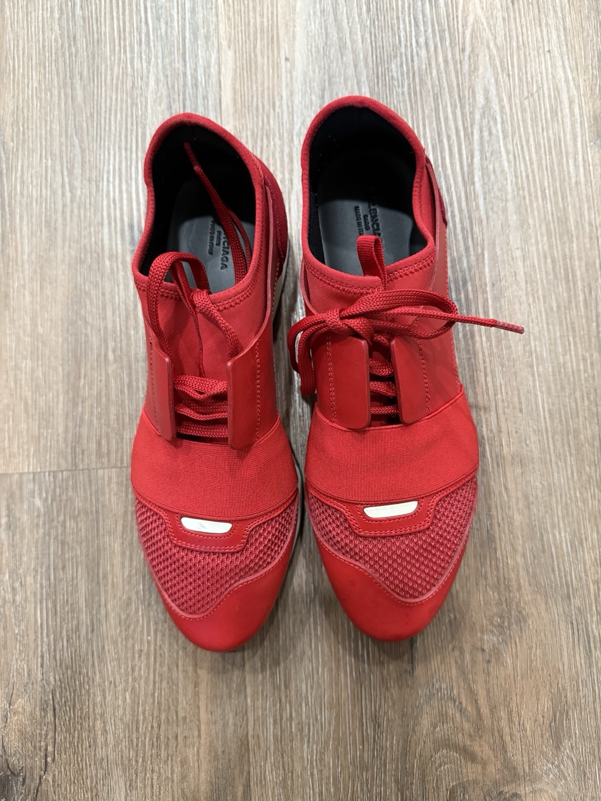 Balenciaga Red Mesh And Leather Race Runner Low Top Sneakers Size 39