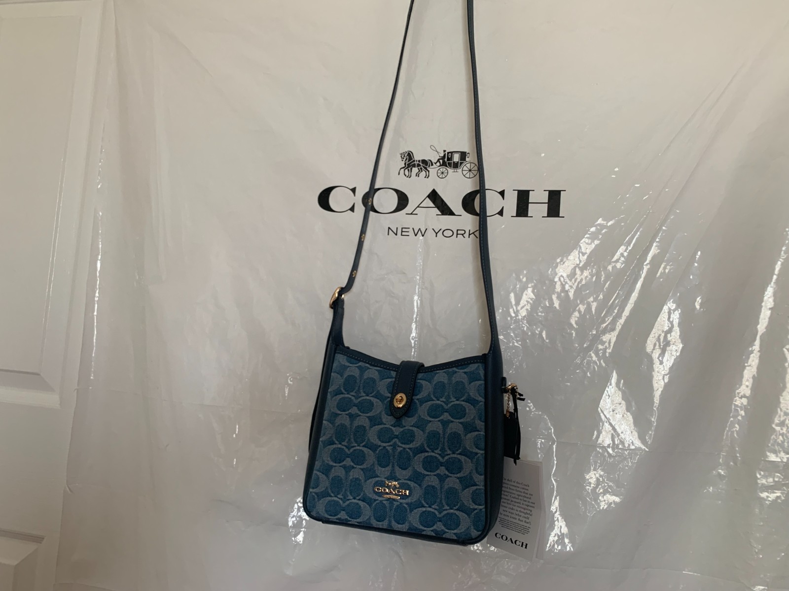 NWT Coach CCZ44 Hadley Mini Crossbody Bag In Signature Denim & Leather Indigo