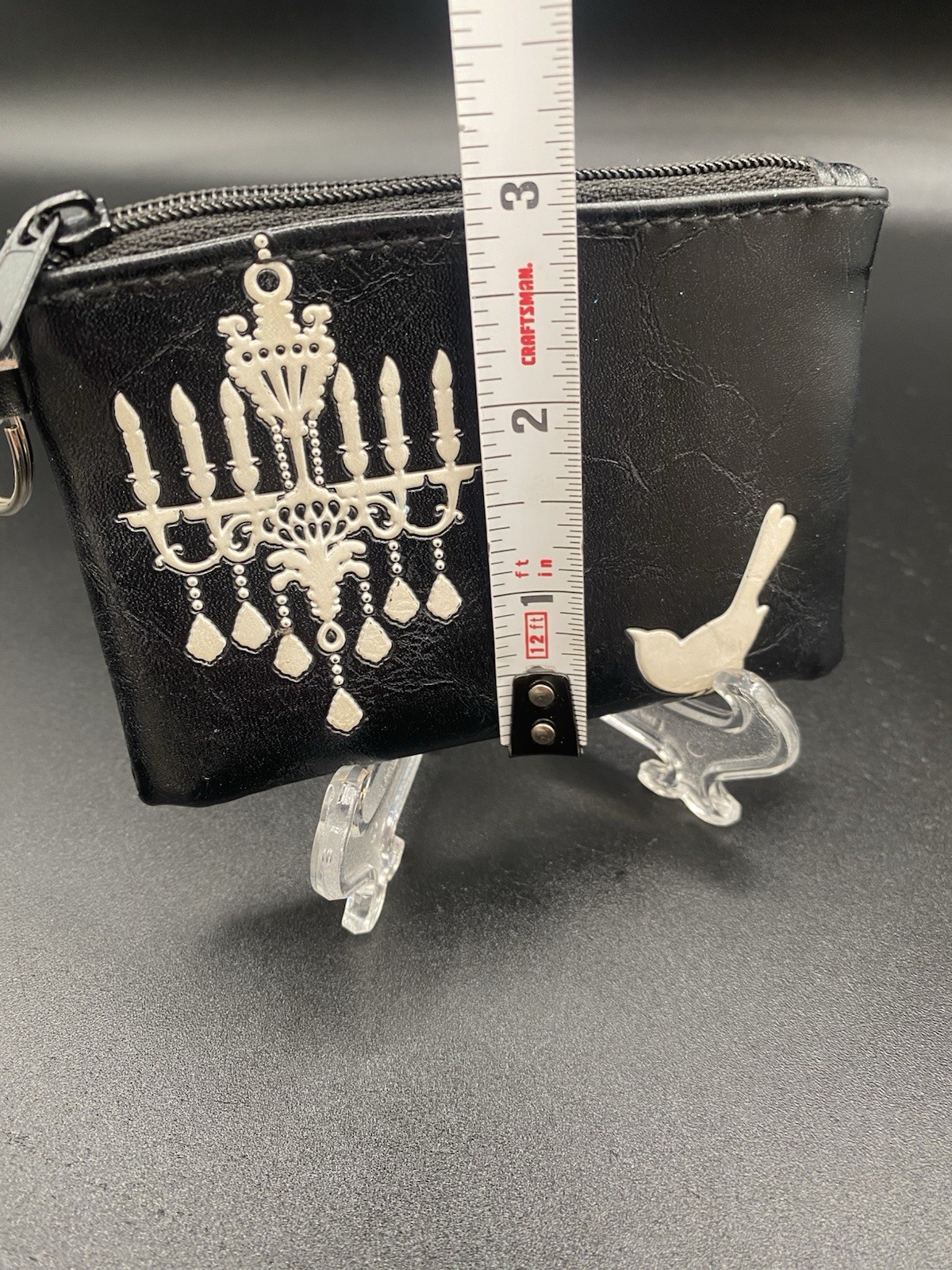 Lavishy Chandelier & Bird Black & White Zippered Coin Purse Wallet 4.3” x 3”