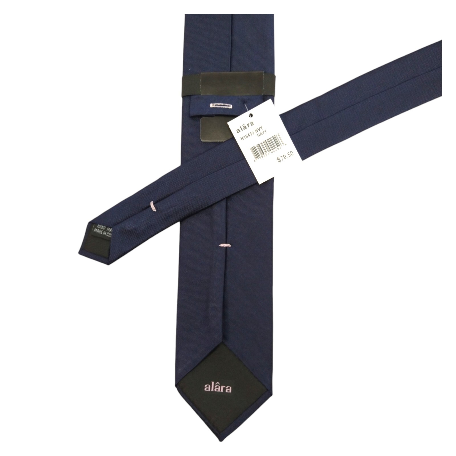 ALARA Mens Navy Blue Silk Tie 2.75 Solid Slim Woven Designer Dress Necktie $80