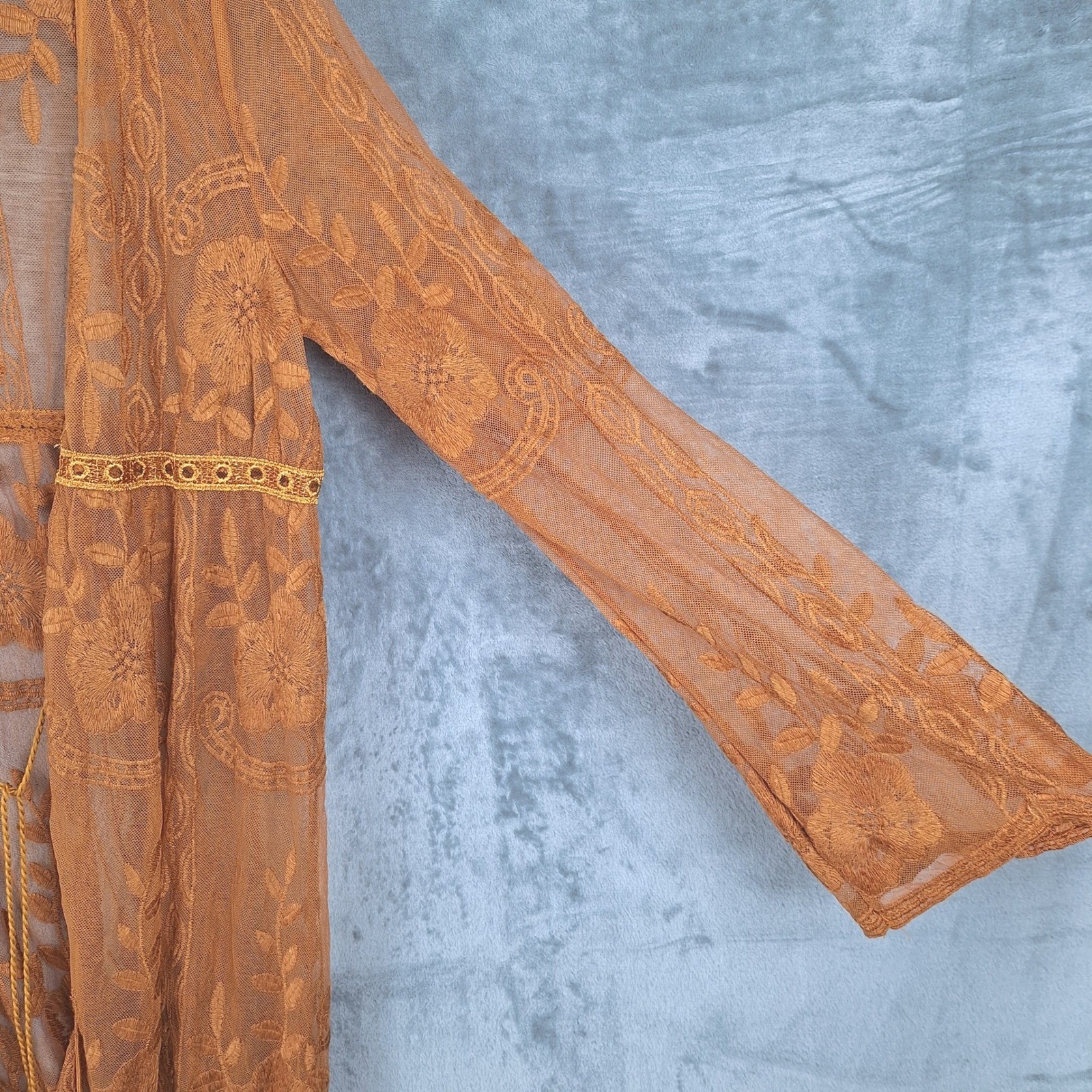 Womens Kimono Medium Festival Floral Lace Long Duster Fairy Sheer Boho Ethereal