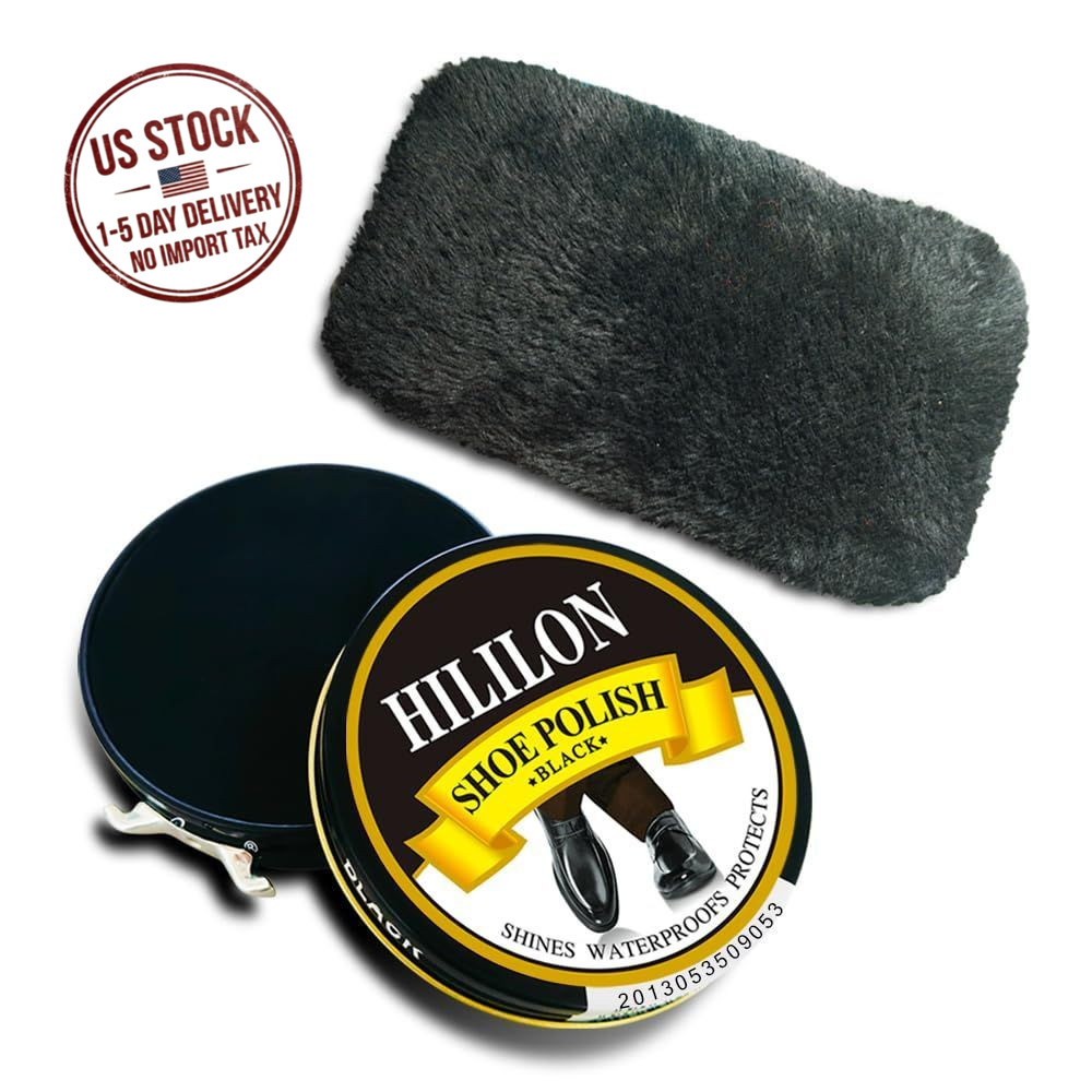 Black Shoe Polish Paste Leather Care High-Gloss Shine Cream with Wool Cloth 50ml
