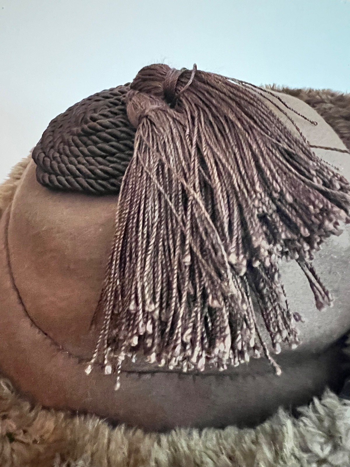 Vintage Round Real Fur and wool Hat , STYLISH, tassel.