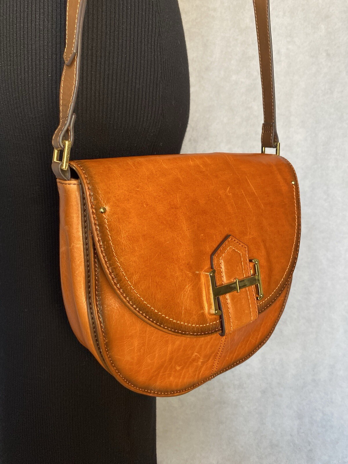 TIGNANELLO Loredo Burnt Orange & Brown Leather Crossbody Saddle Bag Purse