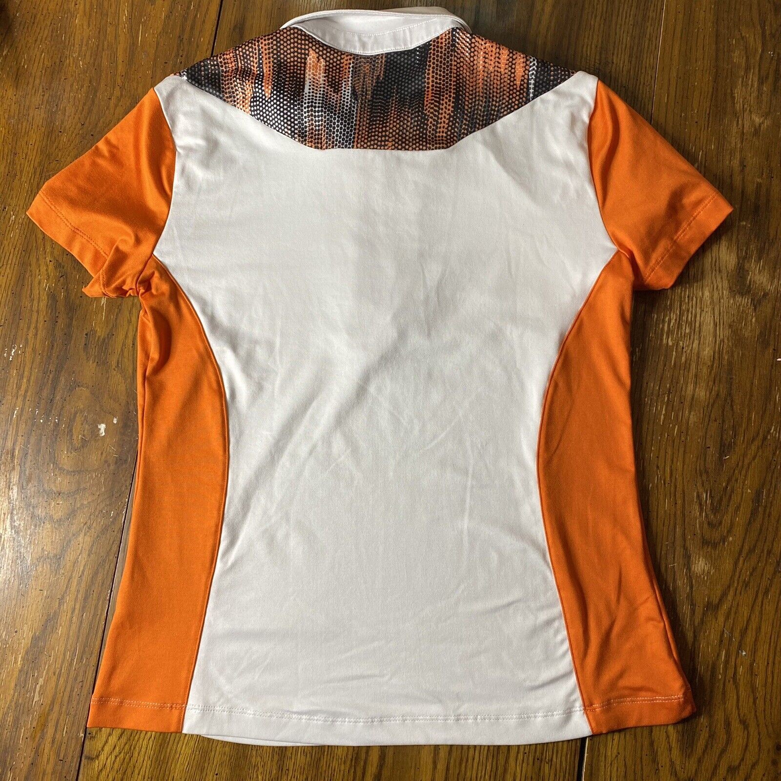 Spanner Golf Women’s Size Small Top 1/2 Zip Orange White Short Sleeves, Collar