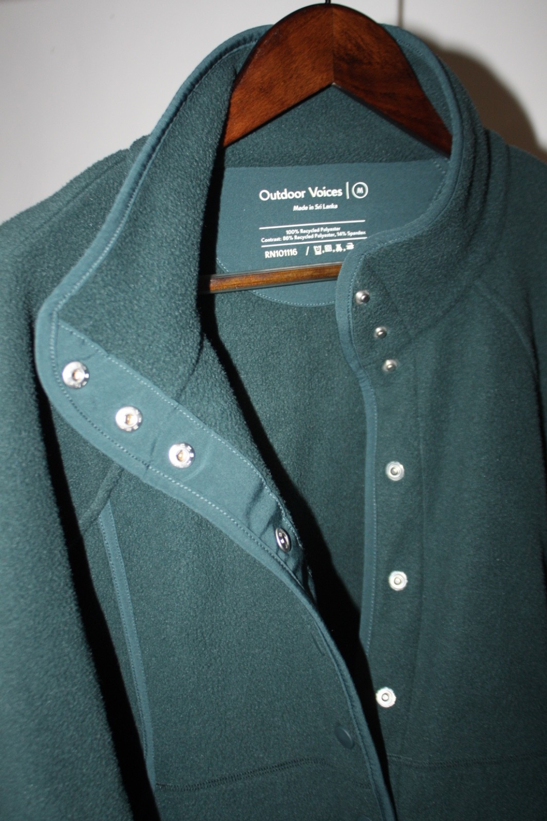 OUTER VOICES Snap Fleece Mens Medium Green Sweatshirt Jacket 100% Recycled Poly