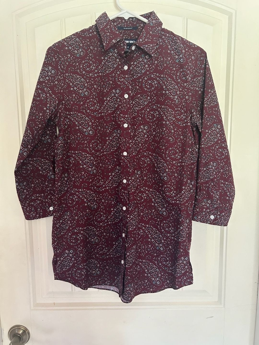 Lands’ End Women’s No Iron Supima Cotton Floral Paisley Button Down Shirt