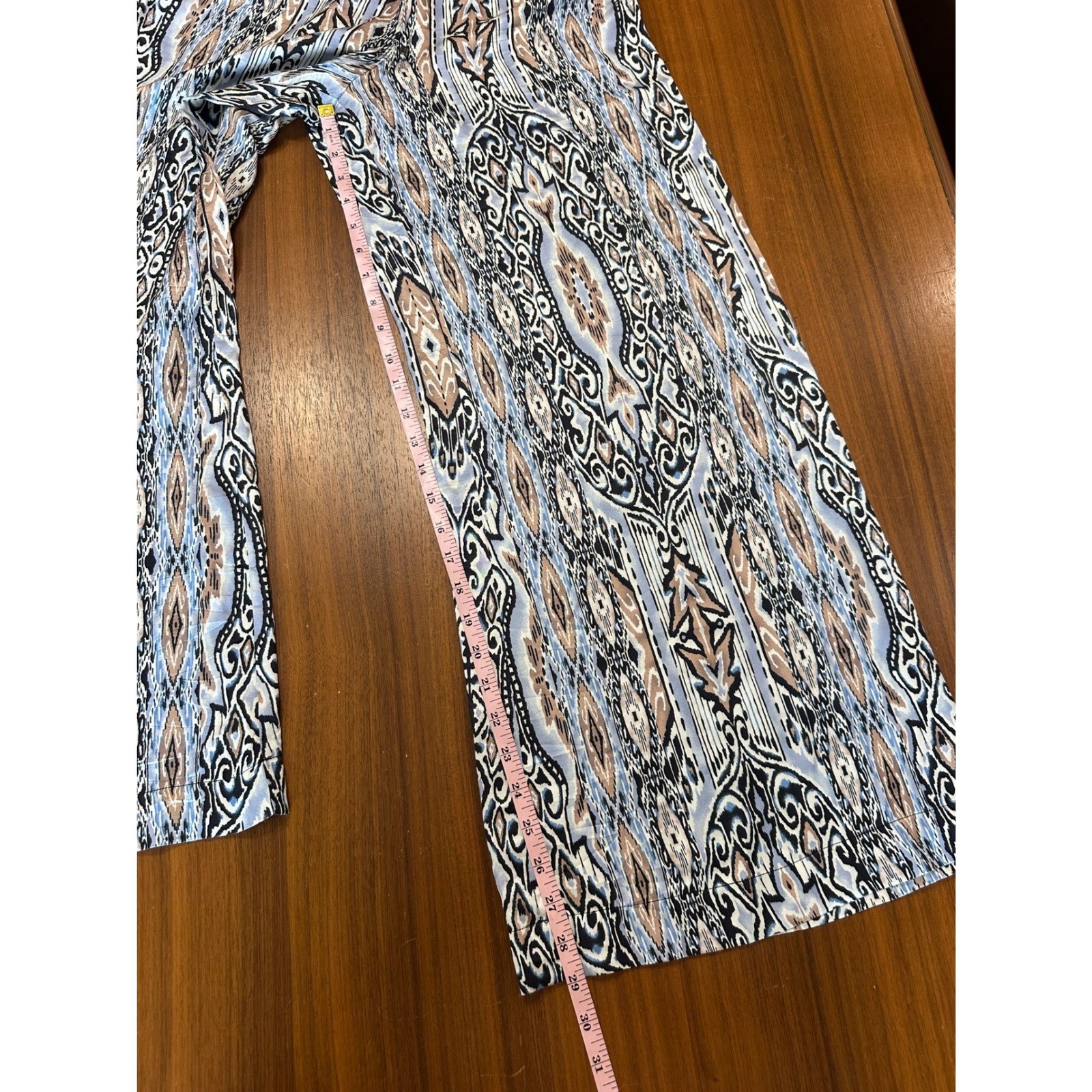 Hale Bob Wide Leg Pants Silk Blend Small, Blue Ikat Palazzo Boho Beach Resort