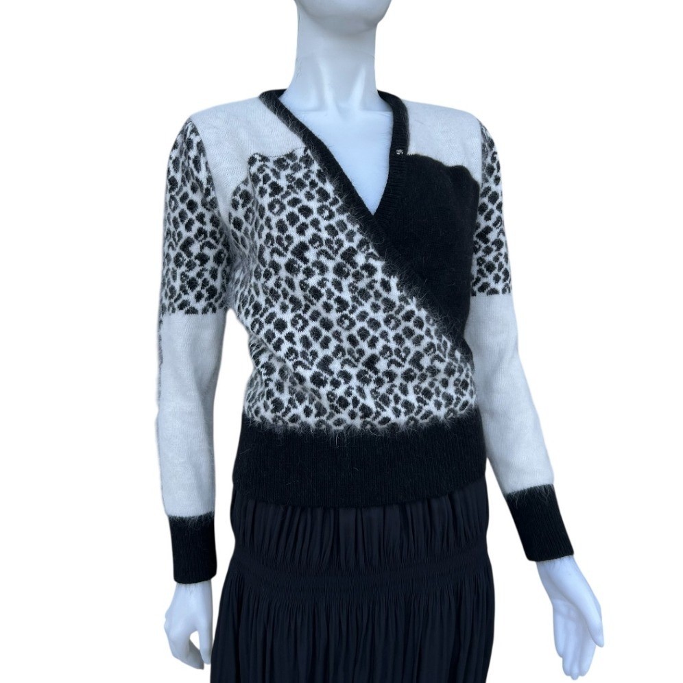 DRAW Angora Blend Leopard Print Fuzzy Wrap Sweater Women’s Coquette Mob Wife XS