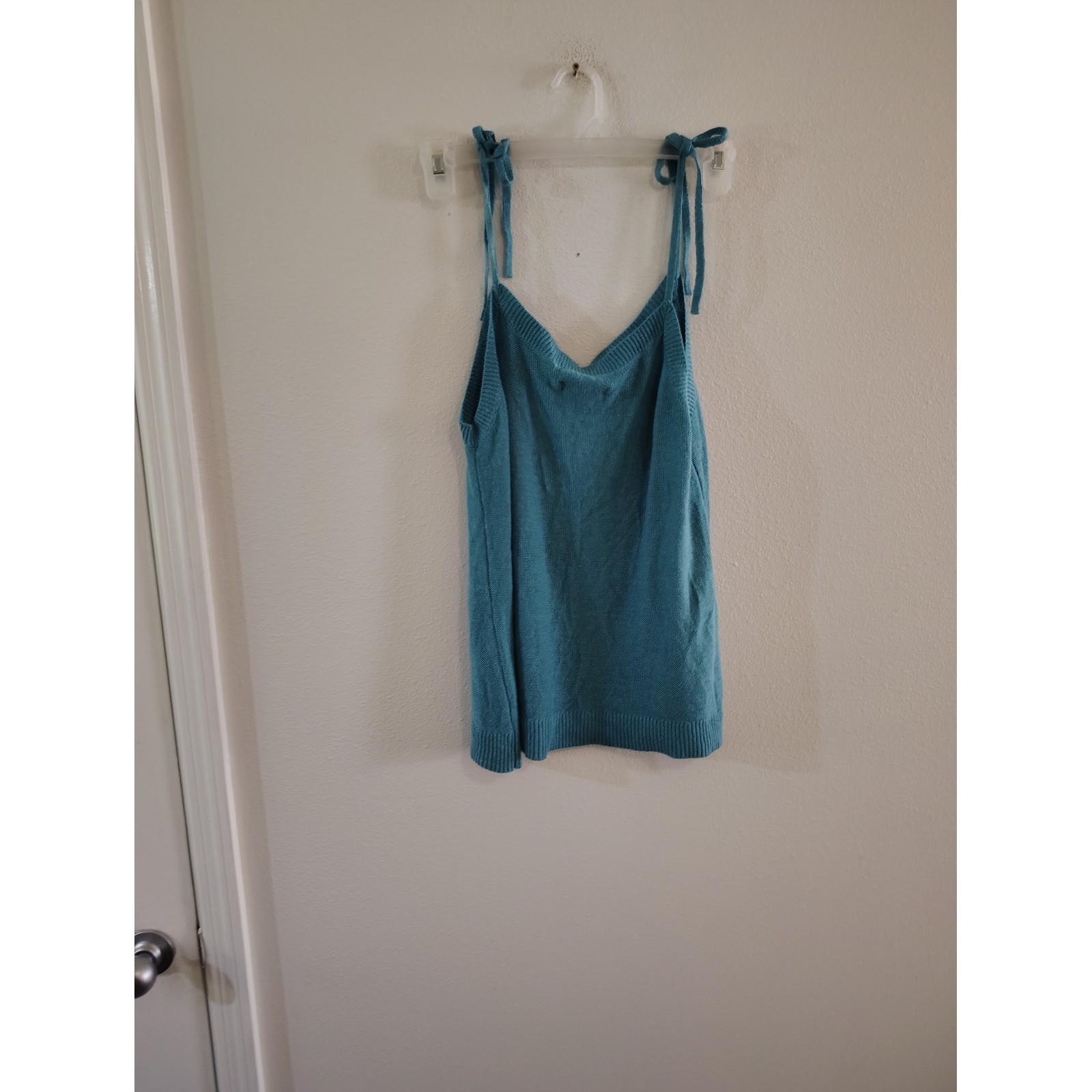 Loft Womens Teal Blue Knit Tie Shoulder Sweater Tank Top V-Neck NWT Size L