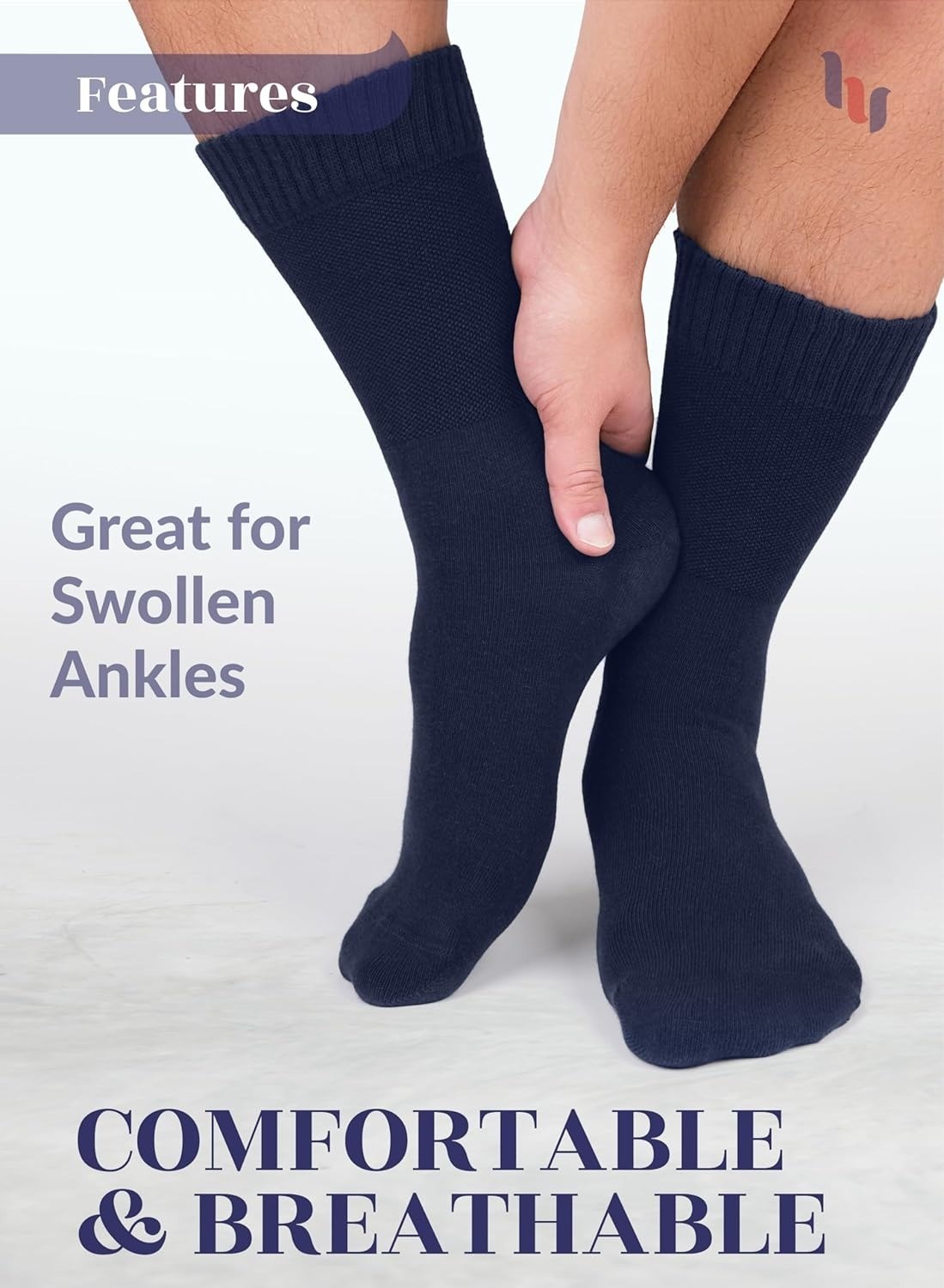 Hugh Ugoli Diabetic Socks for Men, Non-Binding, Seamless, Size M/L/XL