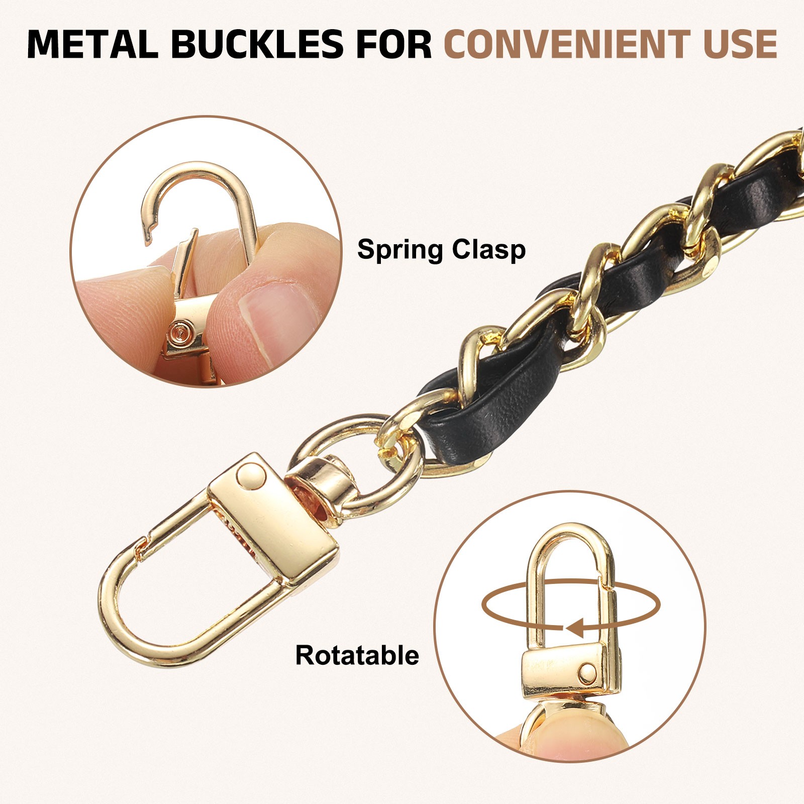 2Pcs 12″ & 24″ Purse Chain Strap with Buckle for Bags Black Gold
