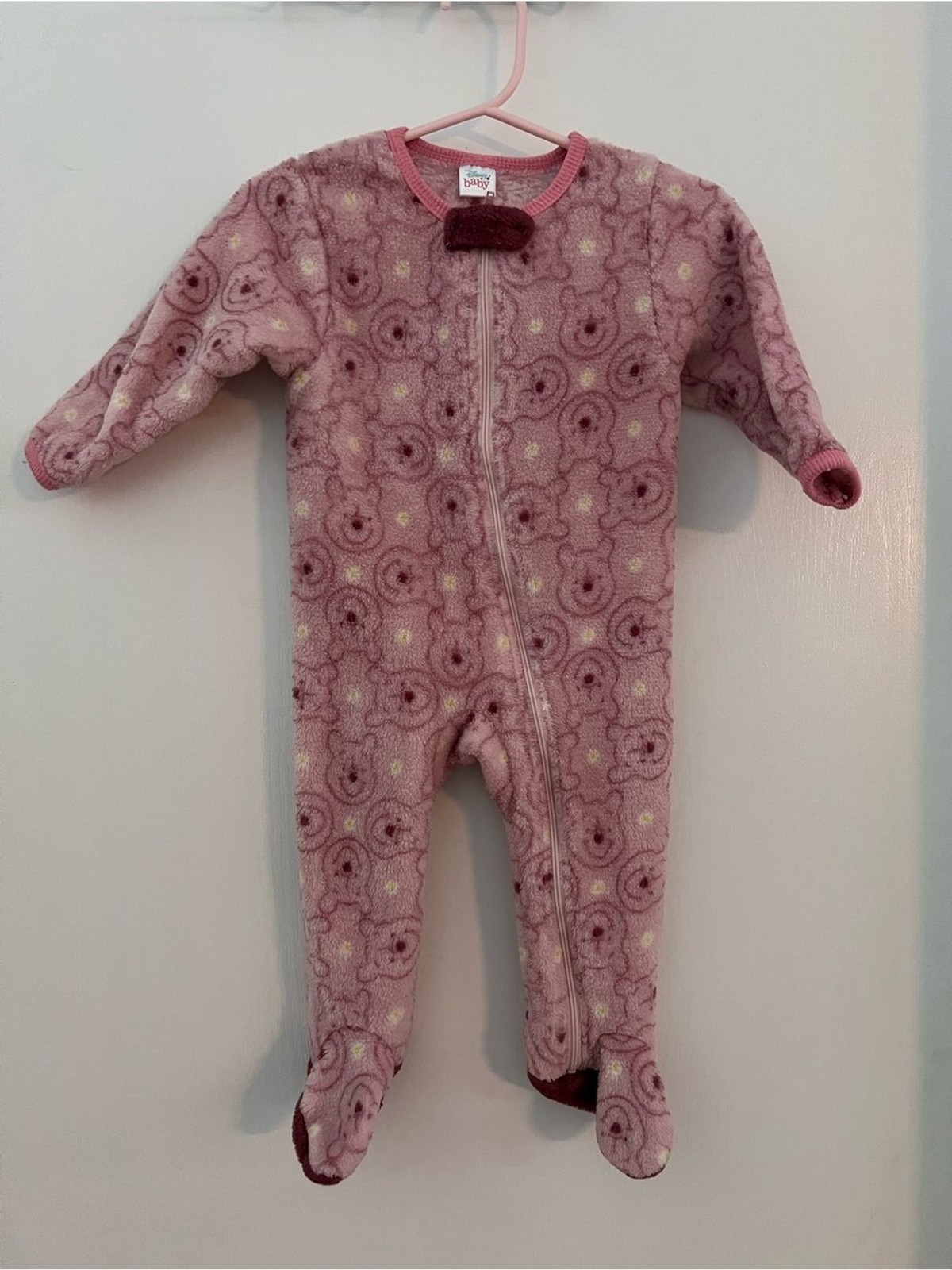 Disney Baby Teddy Bear Fleece Footed Sleeper Pink 6-9 Months Zip Up Pajamas