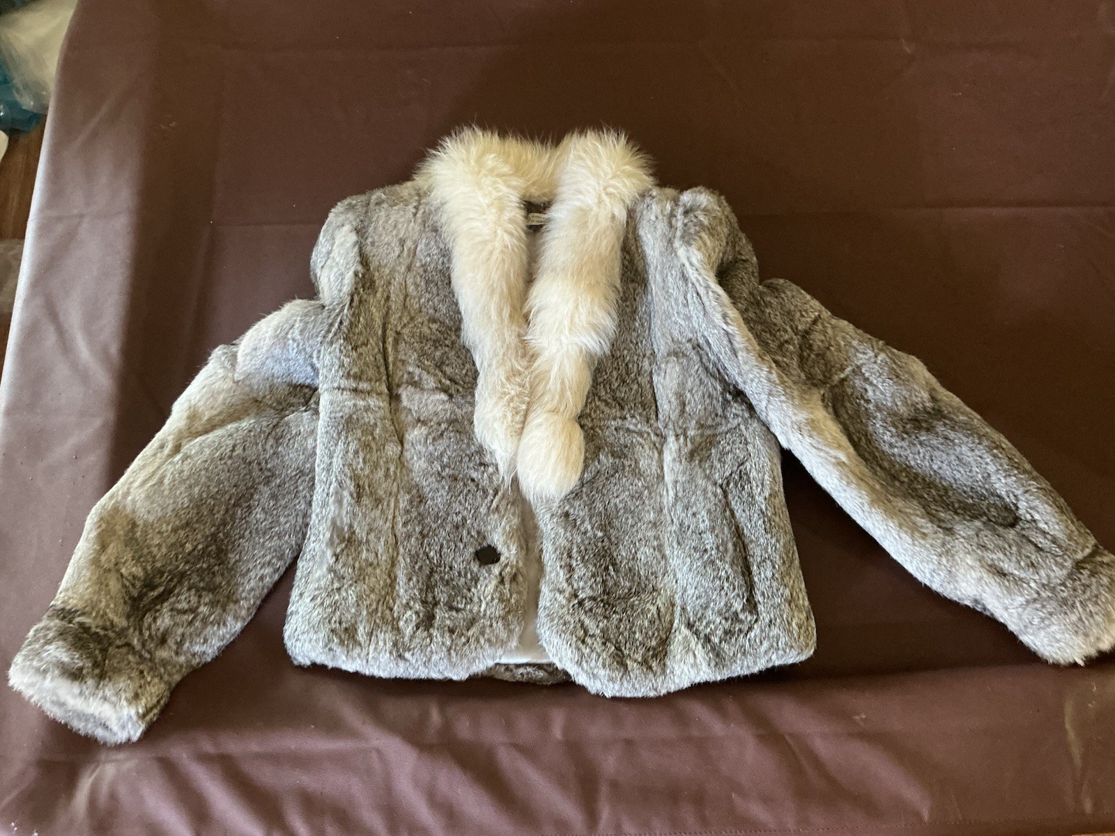 Wilsons Suede & Leather Gray Rabbit Fur Jacket Fox Fur Collar Lined S