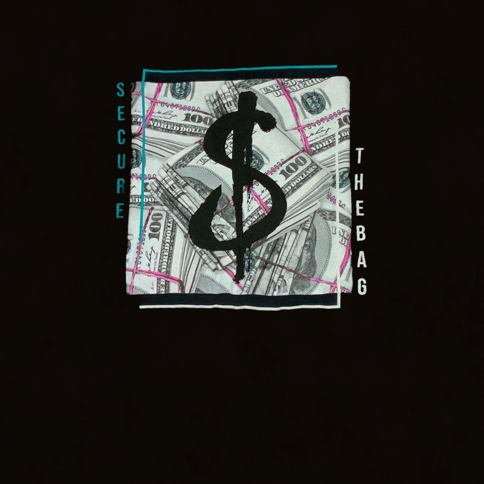 “Secure The Bag” Black Short Sleeve T-shirt Money $100 Bills Size S NEW Men’s