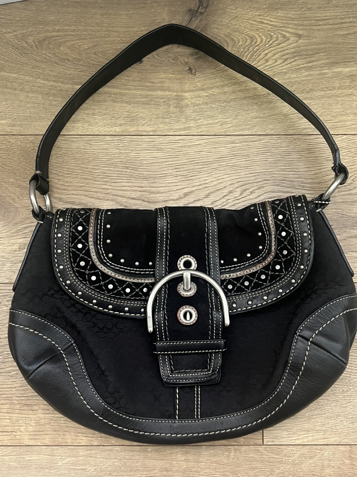 COACH 11517 Vintage Y2K Soho Signature Canvas Black Suede Monogram Shoulder Bag