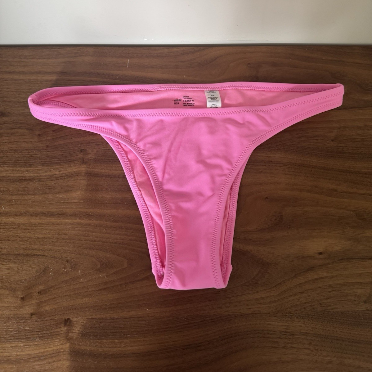 Aerie Pink Ribbed Cheeky Bikini Swim Bottom Women’s Size M Lined Stretch