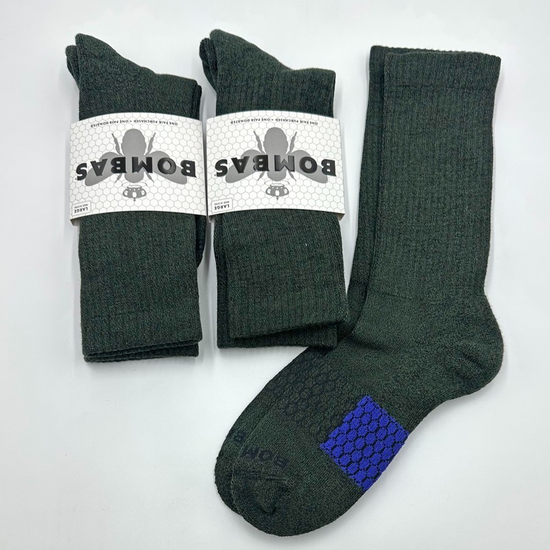3 Pairs Green Women’s Marl Calf socks Honeycomb Everyday Size Large bombas