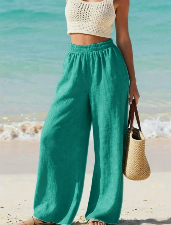 Unisex Summer Cotton Wide Leg Pants Baggy High Waist Casual Trousers