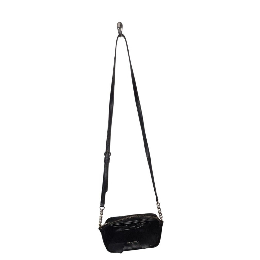 Karl Lagerfeld Chunky Goldtone Chain Exposed Zipper Logo Black Kris Bow handbag
