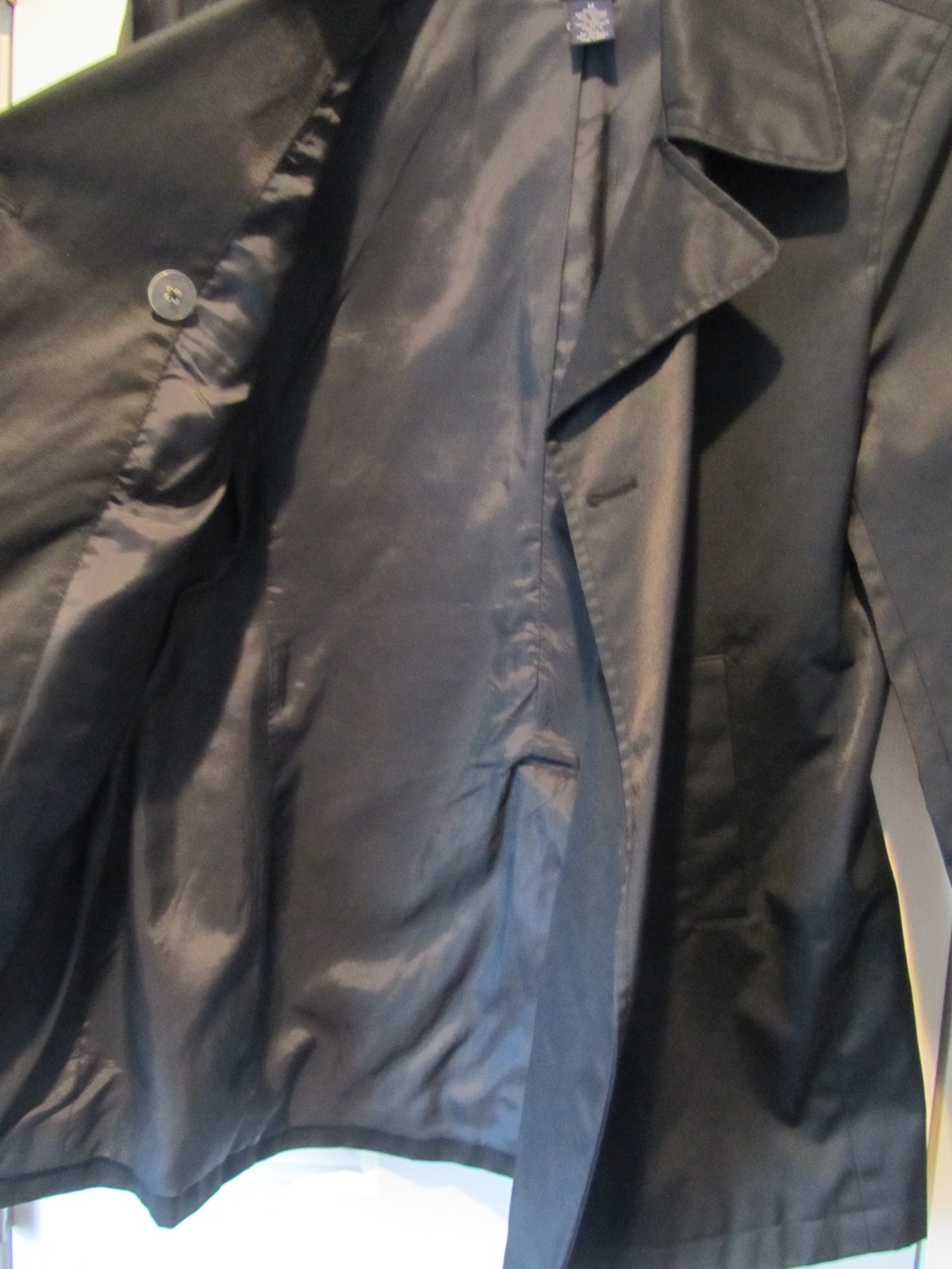 Gap Womens Trench Coat Medium Black Double Breasted Classic Jacket with Pockets