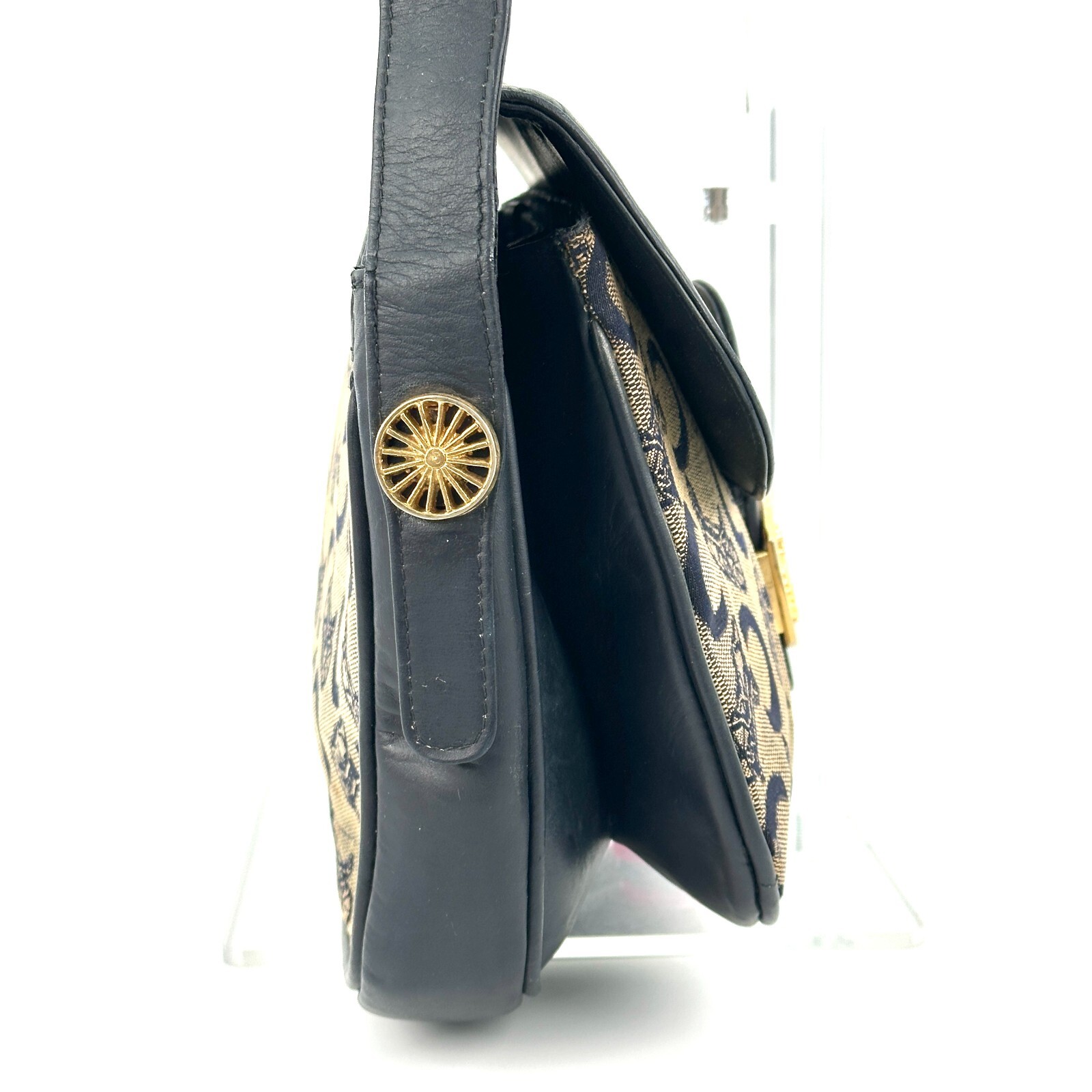 Vintage Celine Horse Carriage Macadam Shoulder Bag Navy Used Authentic [Rank B]
