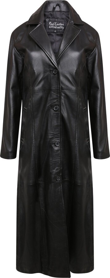 Women Black Genuine Lambskin Leather Stylish Trench Coat Casual Style Long Coat