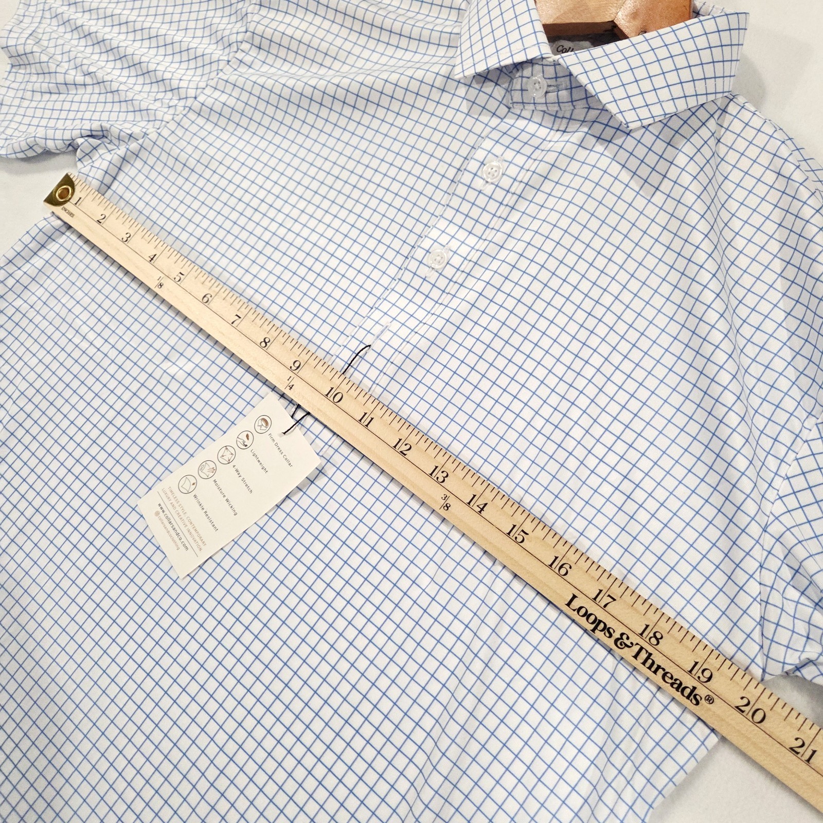 NWT Collars and Co Medium Polo Semi-Spread Thin Blue Check Mens Golf Career