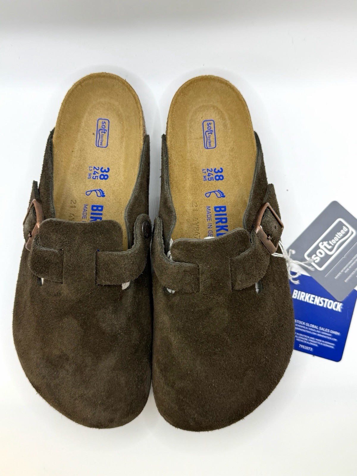 Brand New Birkenstock Boston Soft Footbed Suede Clog Sandals Brown EU 38 US 7
