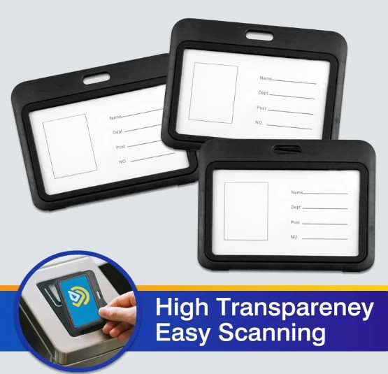 3 Pack ID Badge Holder with Double-Sided Windows Hard Plastic Horizontal ID Card