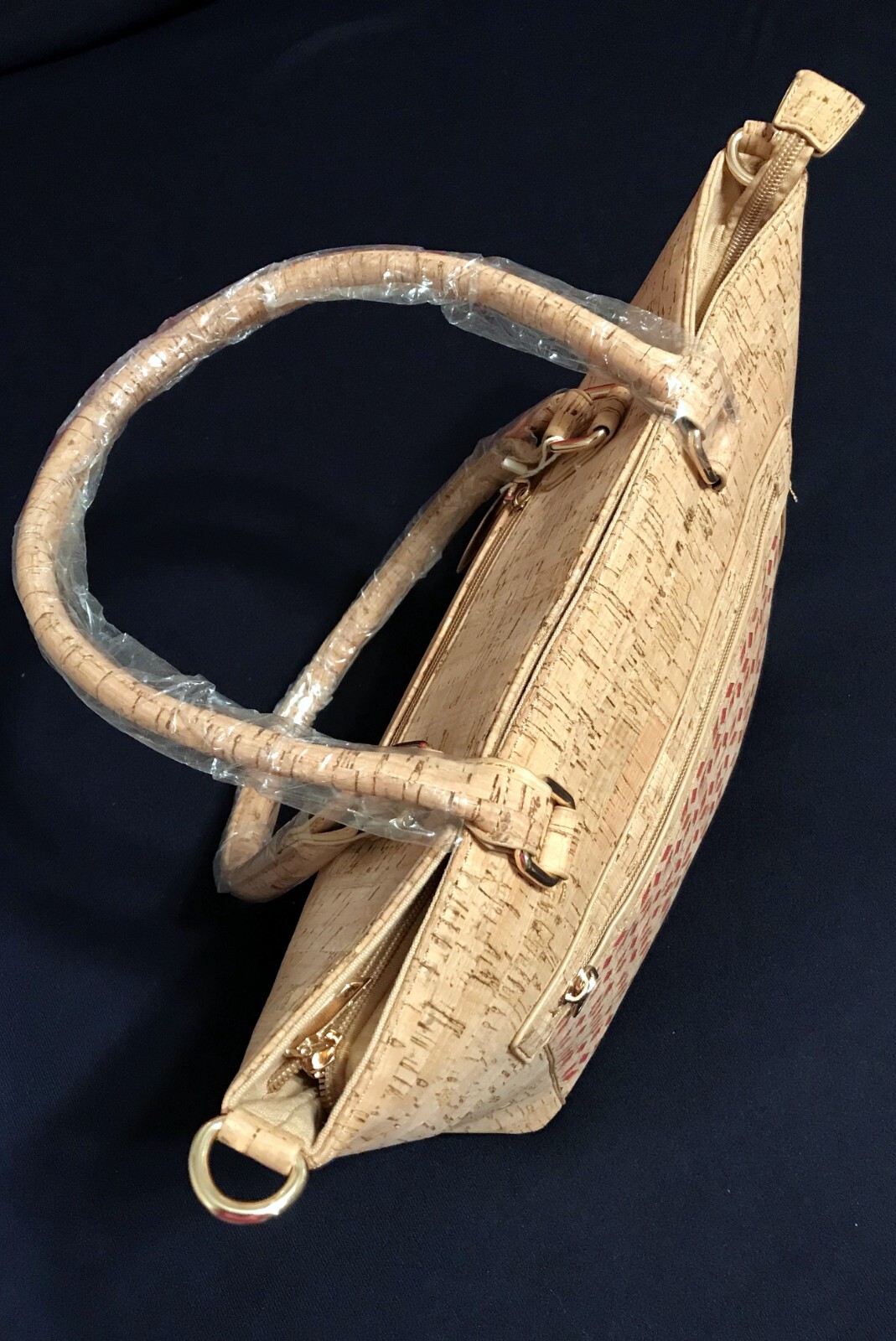 Handcrafted Large Genuine Cork Handbag Made in Portugal w/Laser Cut Panel NWT