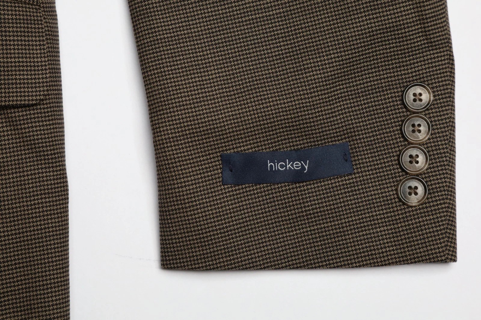 Hickey by Hickey Freeman Birdseye Wool Suit Size 38 R in Brown Black Plaid