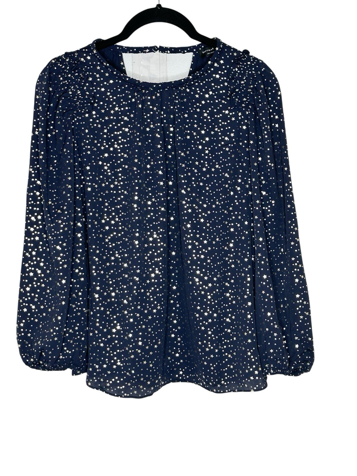 Current Air Womens Star Print Top Shirt Small Celestial Ruffle Gold Black