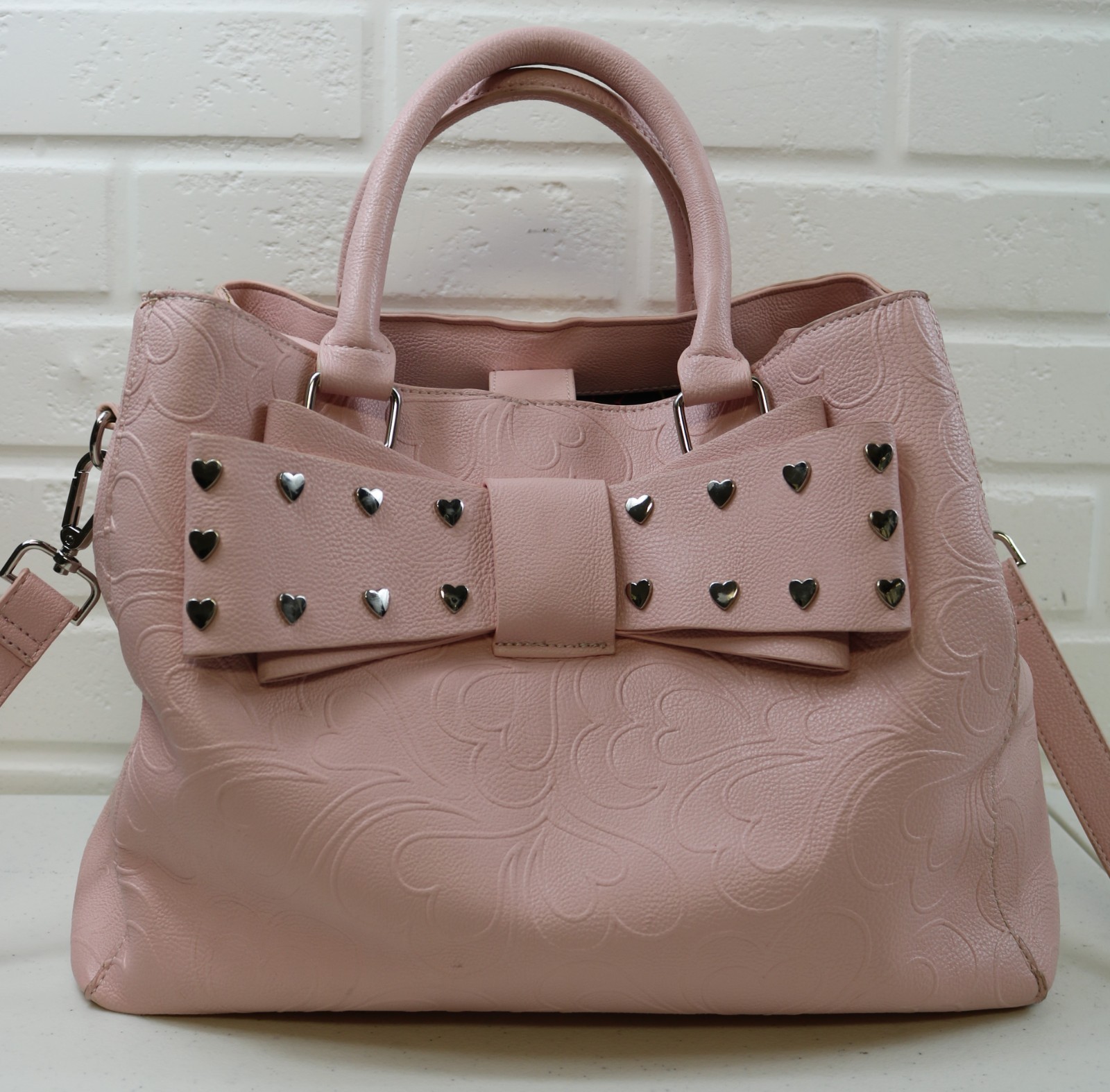 Betsey Johnson XO Mona Blush Heart Studded Handbag Crossbody