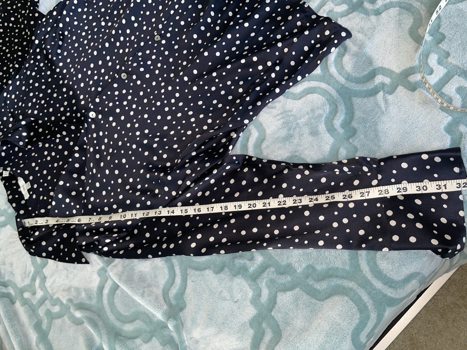 VINCE Camp Collar 100% Silk Deep Marine/Navy Blue Polka Dot Blouse 2X