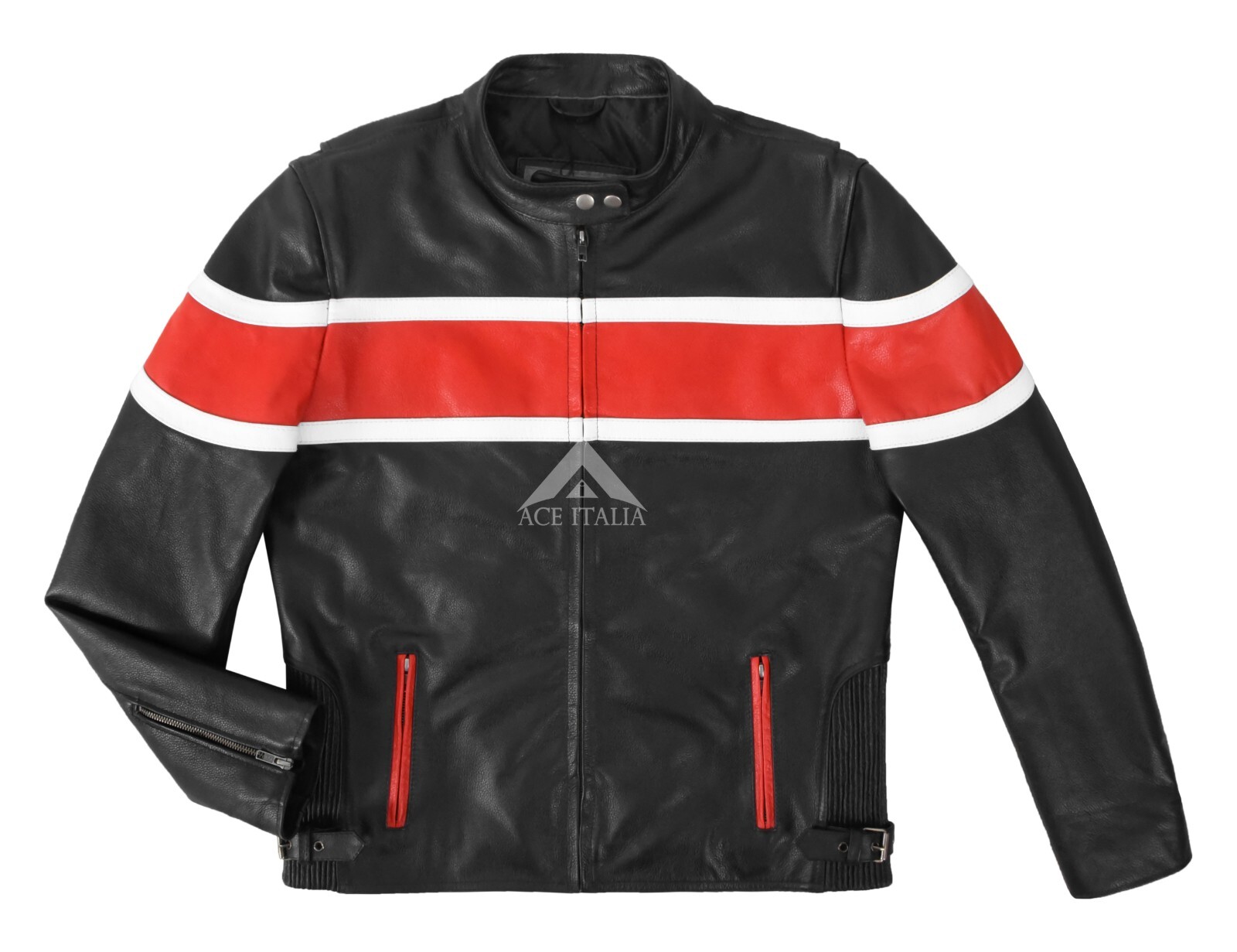 THUNDERSTRIKE Men’s Biker Leather Jacket Black Cafe Racer Style Motocross Jacket