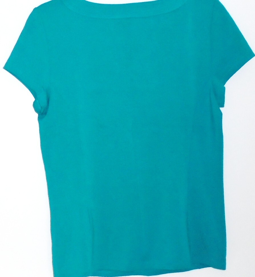 Jaeger Scoop Neck Top bright green short sleeve stretch jersey Size S Small New