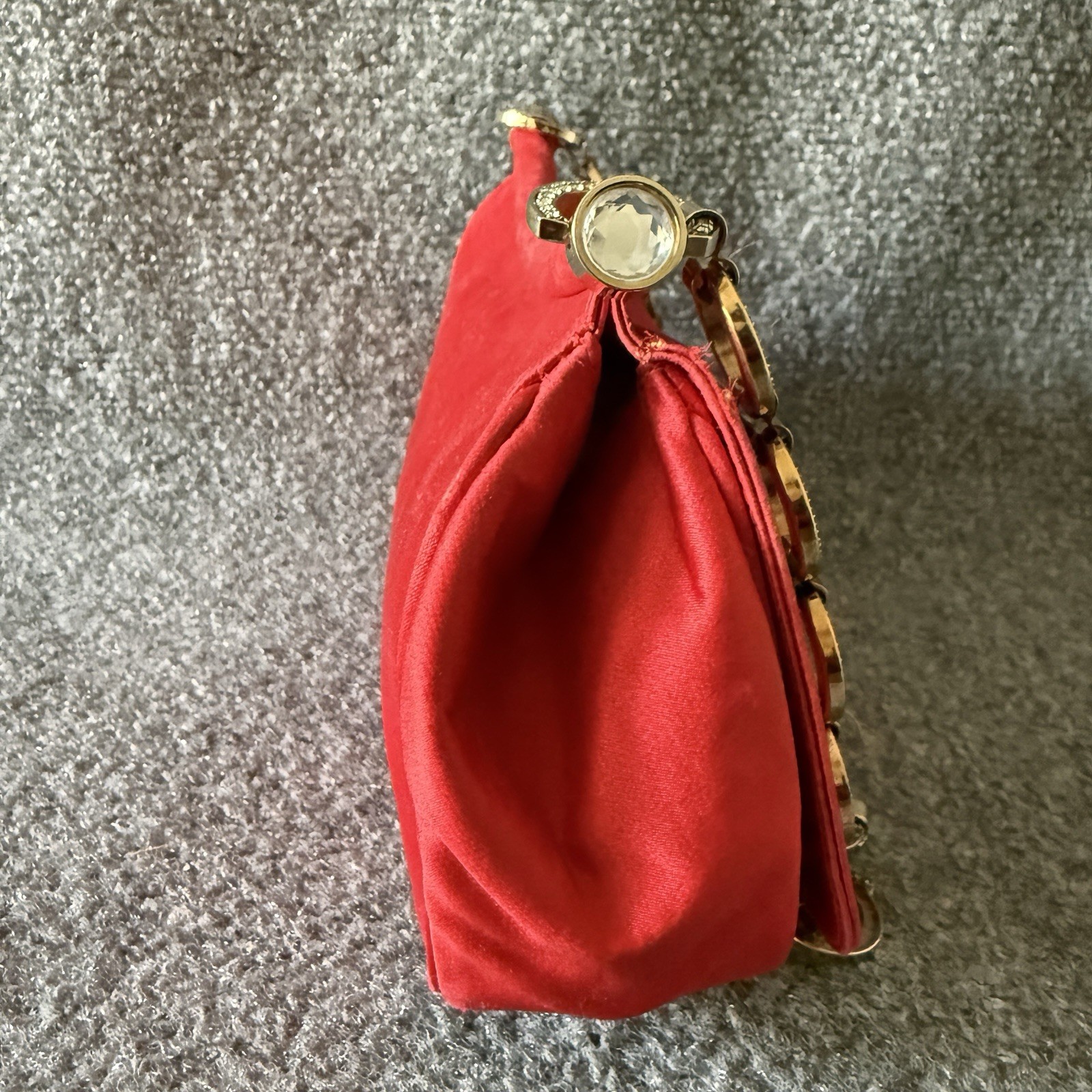 VTG Escada Red Satin Evening Bag Clutch Gold Geometric Link Chain Strap Italy