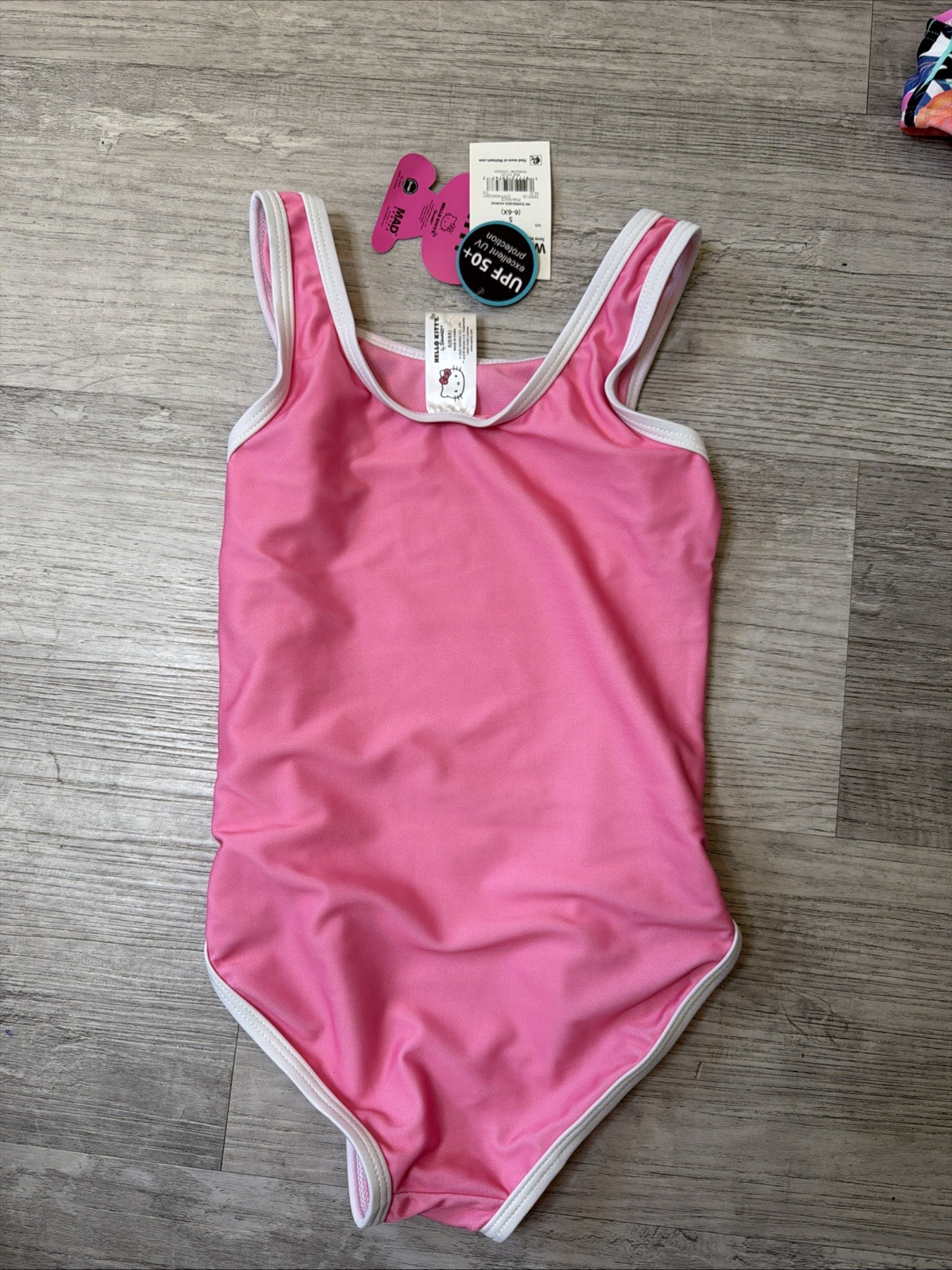 Hello Kitty Swimsuit Girls Size S 6/6x Pink Hawaiian SPF 50+ Protection NWT