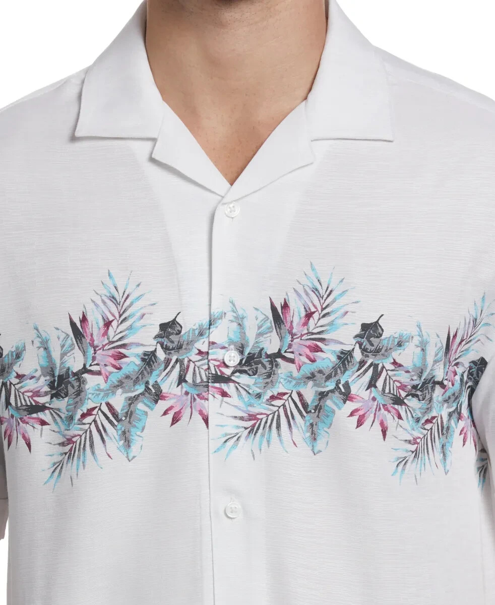 CUBAVERA Brilliant White Floral Shirt Lightweight Button-Up Regular Fit S