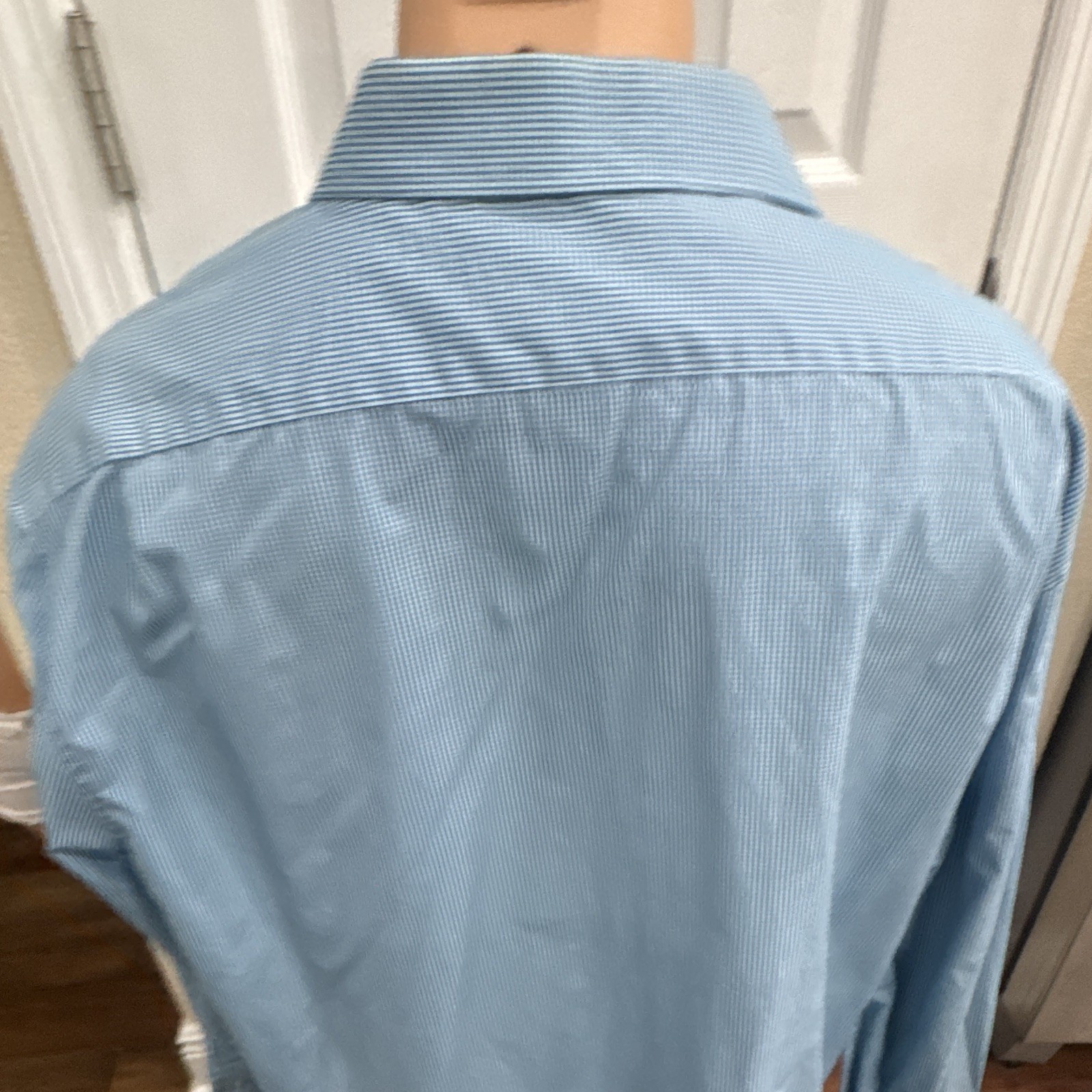 Perry Ellis Men’s 18 2XL Blue Geometric Stretch Long Sleeve Collared Dress Shirt