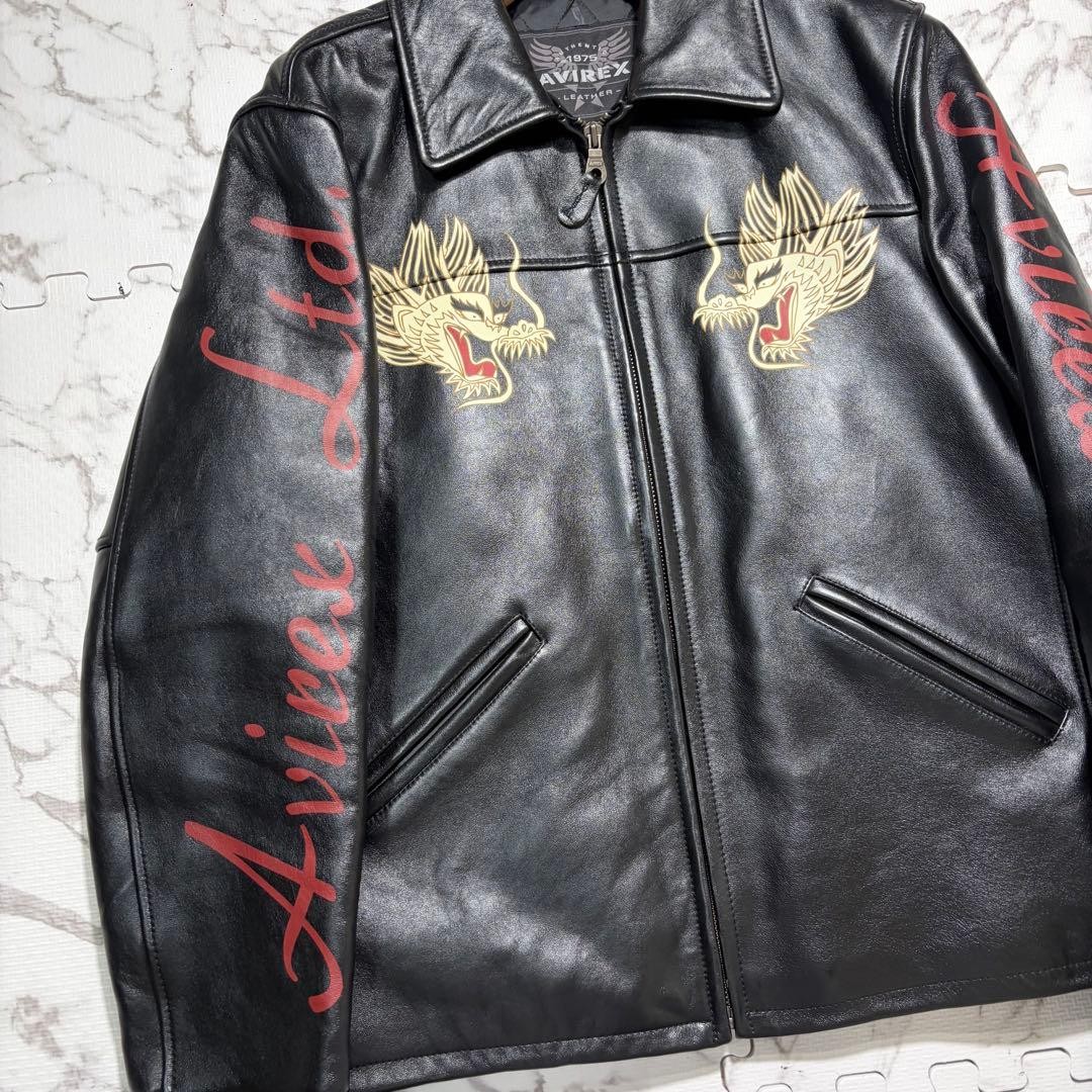 AVIREX sheepskin Leather Jacket Blouson Coat Men Size XL black Genuine