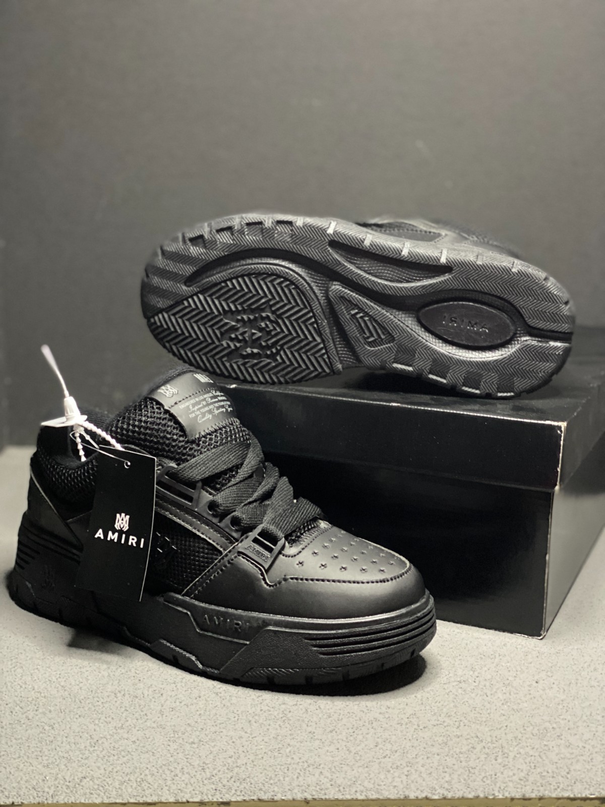 Amiri MA-1 All Black Leather Mesh Platform Skate Shoe 10