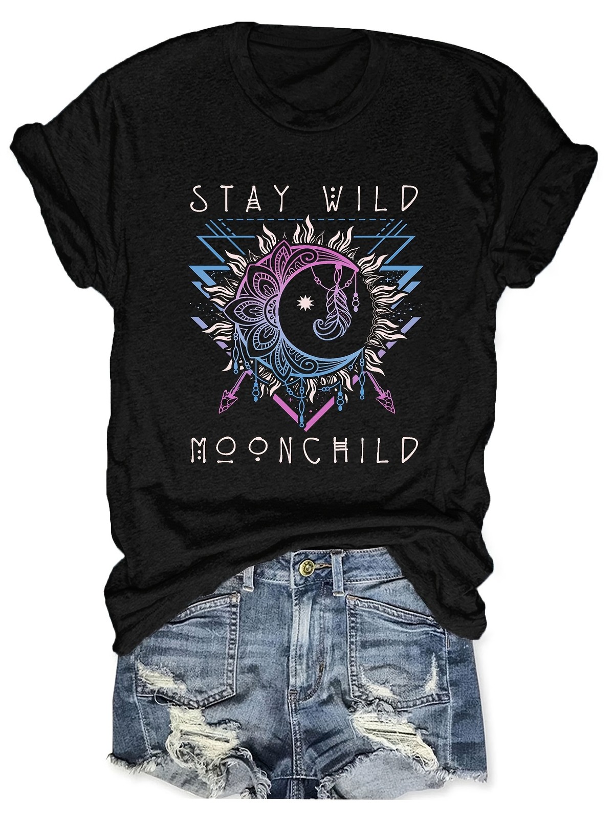 Stay Wild Moonchild Graphic Tee – Mystical Celestial Boho Moon T-Shirt