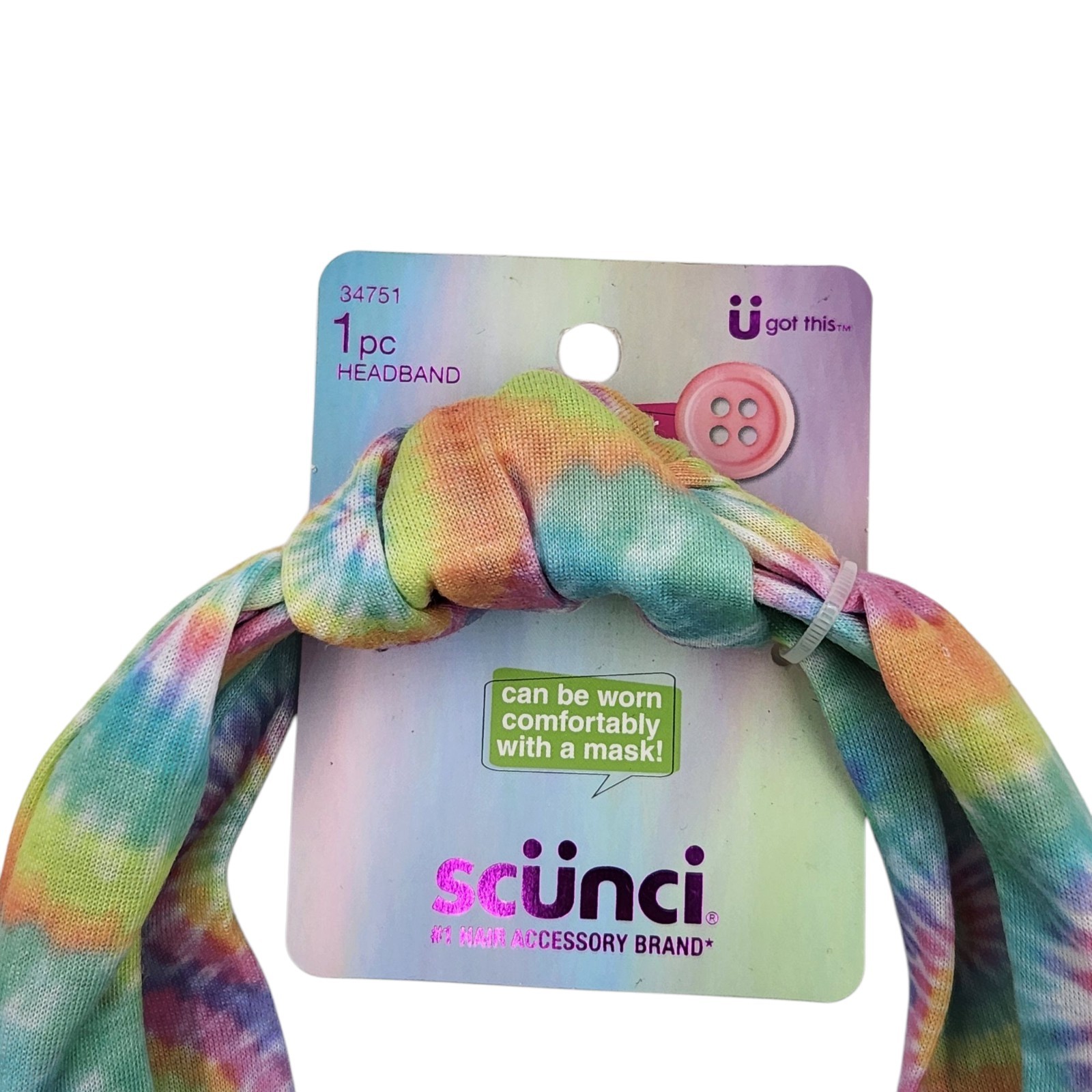 Scunci U Got This Headband with Buttons for Mask 3 Pcs Multicolor Tie Dye Set