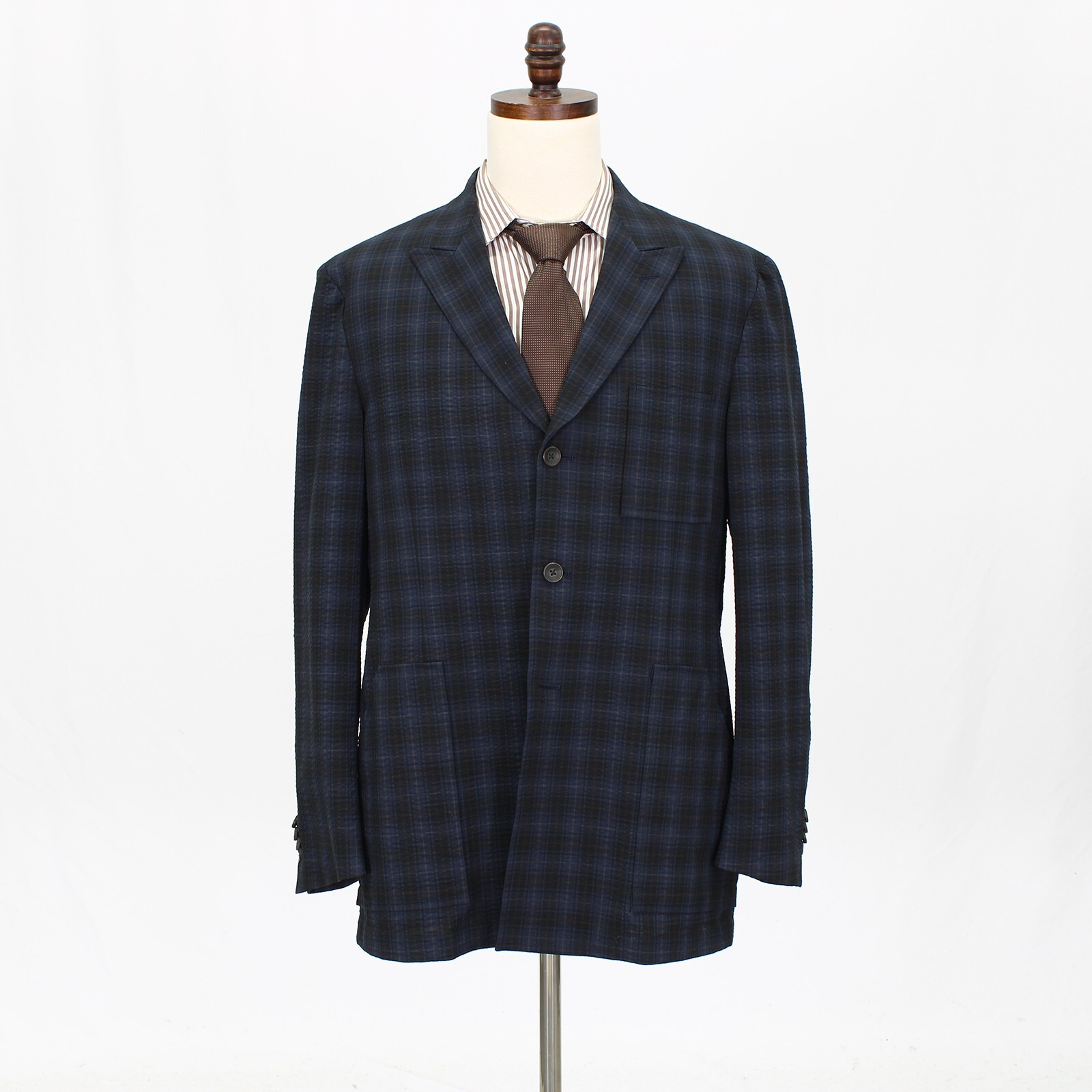 Ibiza 42R Navy Sport Coat Blazer Jacket Check 3B Wool
